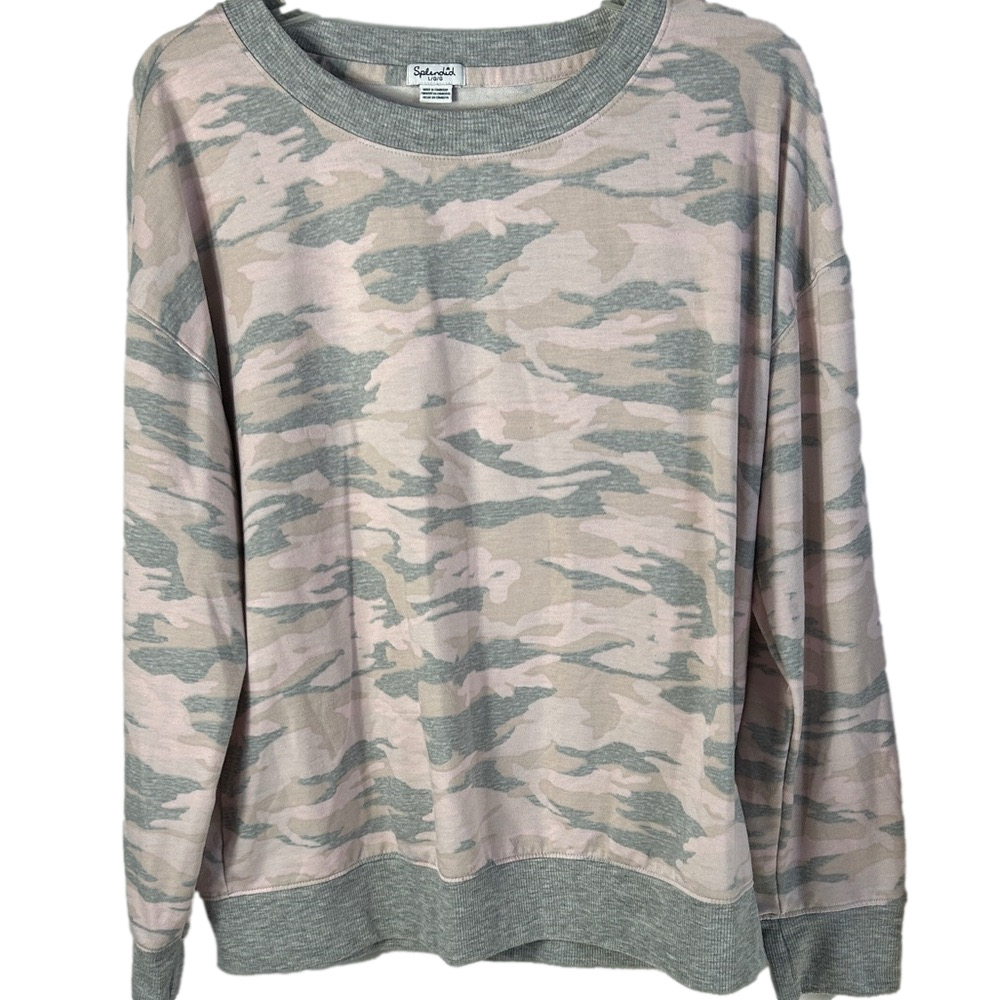 Splendid Pink and Gray Camouflage Crewneck Top like new size large
